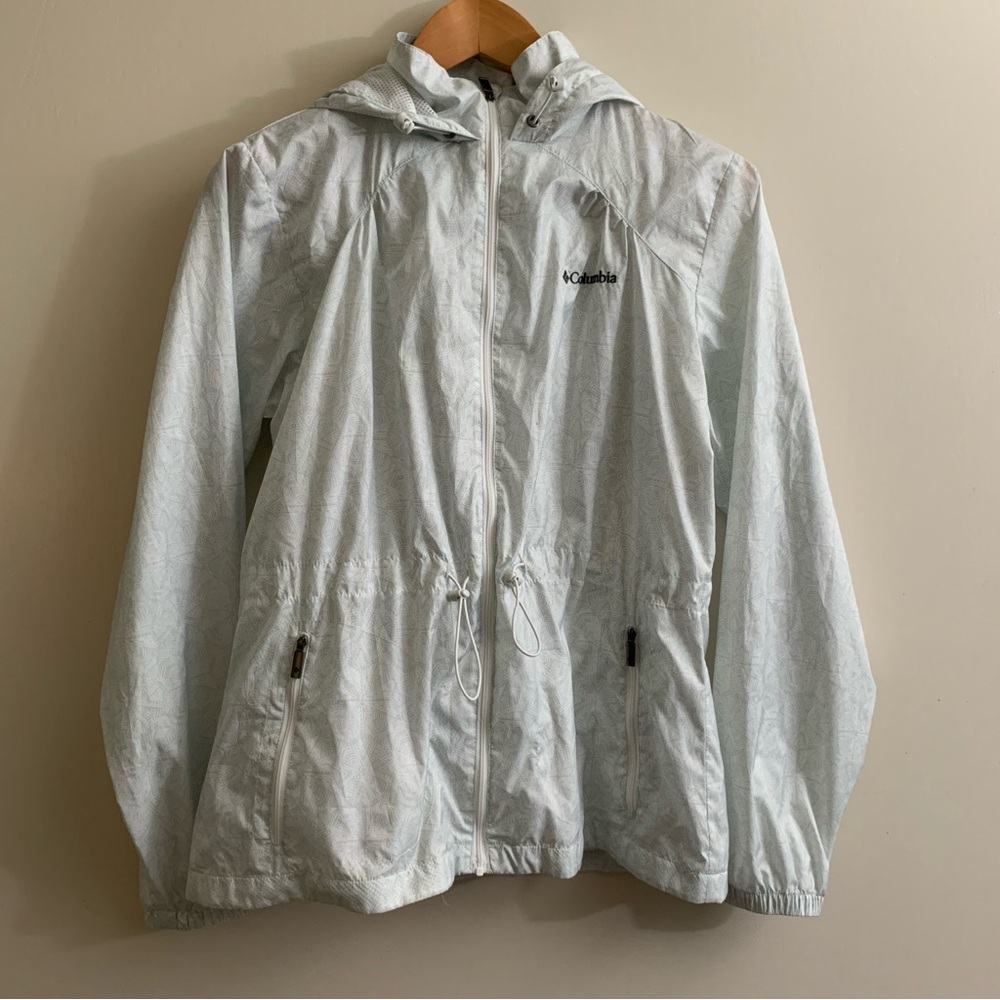 Columbia zip up jacket hoodie size medium in baby blue print‎